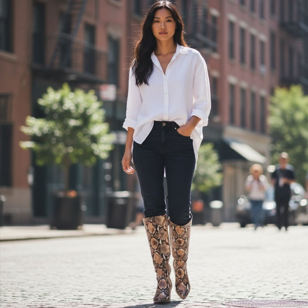 Alex Marie PAMILLA Tall Leather Snake Print Boot